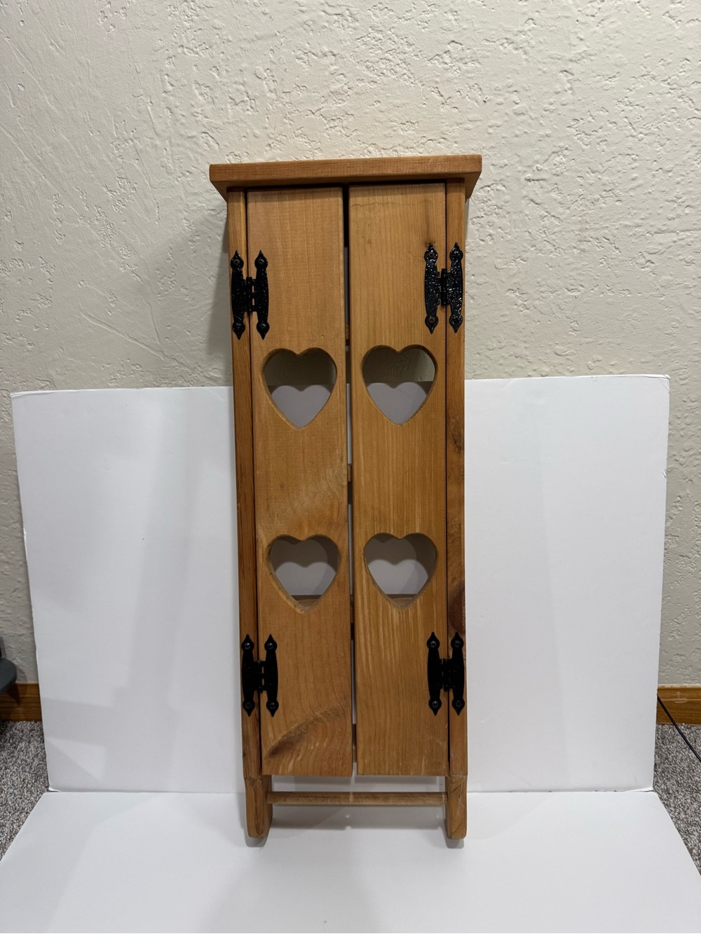 Vintage Rustic Wood Wall Cabinet with Heart Cutouts